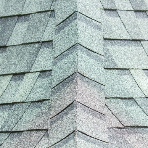 view from above of a gray shingle roof